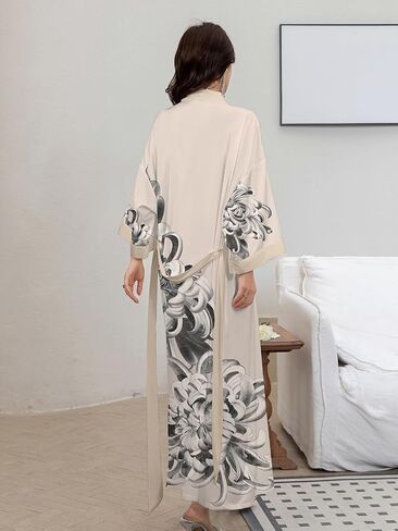 DQSSYTTX Floral Silk Robe for Women Long and Short Bathrobe Nightgown Flower Nightshirt Sleepwear Kimono Robe in Saudi Arabia