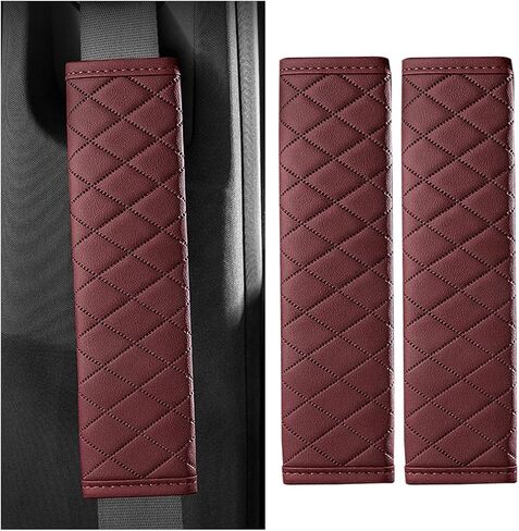 ماندارك 2pcs غطاء حزام مقعد السيارة ، وسادات حزام كتف حزام الأمان من الجلد ، وسادة حماية رقبة كتف مريحة ، عالمية لمعظم السيارات (سوداء) in Saudi Arabia