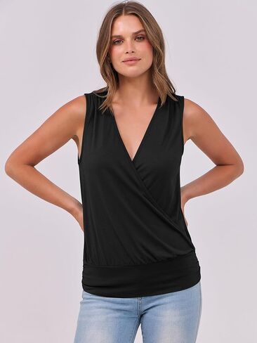 ANRABESS Womens V Neck Tank Tops Wrap Banded Hem Shirts Sleeveless Ruched Going Out Blouse 2025 Summer Fashion Clothing in Saudi Arabia