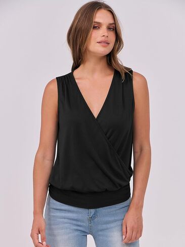 ANRABESS Womens V Neck Tank Tops Wrap Banded Hem Shirts Sleeveless Ruched Going Out Blouse 2025 Summer Fashion Clothing in Saudi Arabia