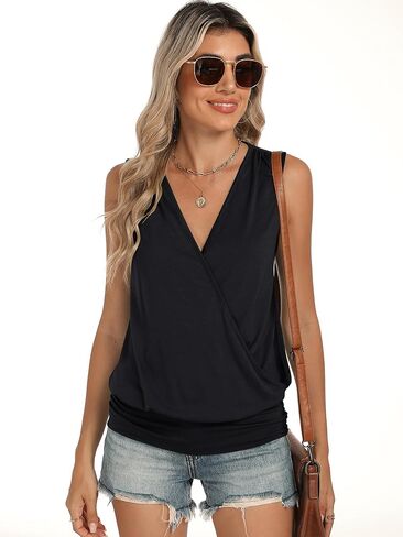 ANRABESS Womens V Neck Tank Tops Wrap Banded Hem Shirts Sleeveless Ruched Going Out Blouse 2025 Summer Fashion Clothing in Saudi Arabia