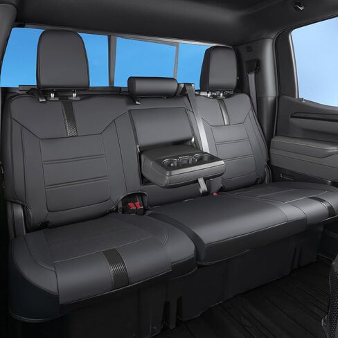 for Silverado & GMC Sierra Seat Covers with Faux Leather for 2019 2020 2021 2022 2023 2024 2025 Chevy Silverado & GMC Sierra 1500 2500HD 3500HD (Black with Black Trim, Full Set (Model-A)) in Kuwait