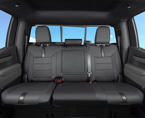 for Silverado & GMC Sierra Seat Covers with Faux Leather for 2019 2020 2021 2022 2023 2024 2025 Chevy Silverado & GMC Sierra 1500 2500HD 3500HD (Black with Black Trim, Full Set (Model-A)) in Kuwait
