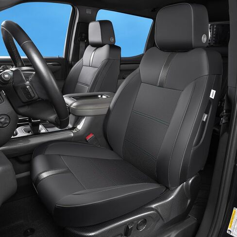 for Silverado & GMC Sierra Seat Covers with Faux Leather for 2019 2020 2021 2022 2023 2024 2025 Chevy Silverado & GMC Sierra 1500 2500HD 3500HD (Black with Black Trim, Full Set (Model-A)) in Kuwait