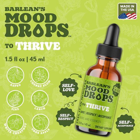 Barlean's Mood Booster Supplement, Thrive Liquid Drops Supplements, Ashawagandha, L Theanine, and Lion's Mane Extract, Adaptogen Herbs Drops, 1.5 oz in Kuwait