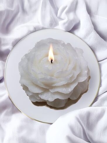 Peony Flower Shaped Candle with Scent, Soy Wax Blend Aromatherapy Candle, Gift Candle, Gifts for Women, Candles for spa, Yoga, Stress Relief, Meditation, Wedding, Home Decor, Relaxation (White) in Saudi Arabia