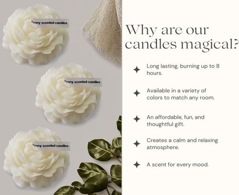 Peony Flower Shaped Candle with Scent, Soy Wax Blend Aromatherapy Candle, Gift Candle, Gifts for Women, Candles for spa, Yoga, Stress Relief, Meditation, Wedding, Home Decor, Relaxation (White) in Saudi Arabia
