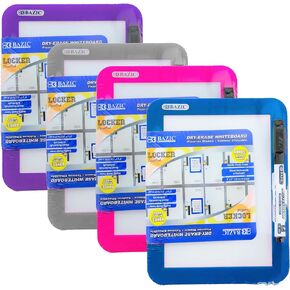 BAZIC White Board 5"x7", Magnet Attached to Locker, Small Plastic Frame Dry Erase Board 1 Dry Erase Marker, 4-Pack