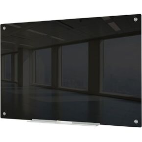 Magnetic Glass Whiteboard, Black Glass Dry Erase Board 6' x 3', Tempered Glass White Board Frameless, Home School Supplies or Home Office Decor with Magnets, Markers, Eraser, Marker Tray