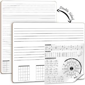 SCRIBBLEDO ممارسة الغيتار الجاف محو لوحة بيضاء اللوح 11 × 14 بوصة دائم المحمولة مزدوجة الوجهين سلاسل الغيتار والرقبة السبورة الموسيقية للأطفال الطلاب والموسيقيين والمنزل