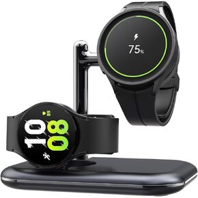 Dual Watch Charger Stand for Samsung Watch 6, Foldable 2 in 1 Watch Charging Station for Samsung Watch Series, Wireless Charger Dock Compatible with Galaxy 6 Classic/5 Pro/5/4/3/Active 2