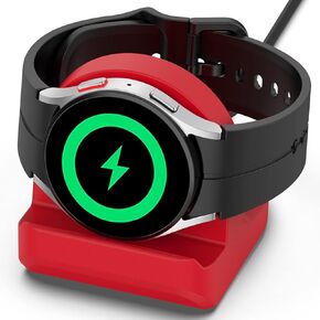 حامل شاحن Miimall متوافق مع ساعة Samsung Galaxy Watch 6 5 (40 مم/44 مم)، شاحن Galaxy Watch 5 Pro 45 مم، حامل قاعدة شاحن من السيليكون مع فتحة إدارة الكابلات المتكاملة - أحمر