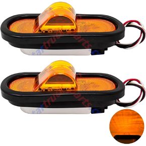 Qty 2 6" Mid Turn Signal Amber Marker Light Rubber Mount 18 LED w/Reflex Lens Universal Waterproof 6 Inch Oval Led Mid-Ship Marker and Turn Signal Semi Truck Trailer Peterbilt Kenworth Light