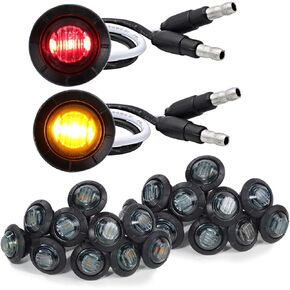 Meerkatt (Pack of 20 3/4 Inch Mini Round Smoked Lens Amber LED Light Side Marker Clearance Lamp w/Plug Tow Truck Trailer Bus Universal 12v DC 3LED-DC