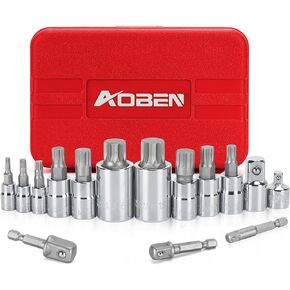 AOBEN 64Pcs Master Torx Bit Socket and External Torx Socket Set, 1/4, 3/8, 1/2-inch(E4-E24, T6-T70,TT6-TT70,TP8-TP60), S2 and Cr-V Steel, Includes Socket Adapters
