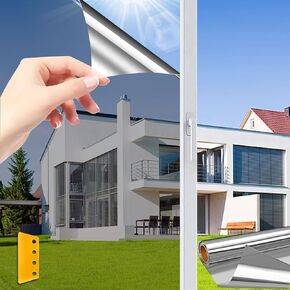 One Way Window Privacy Film,Heat Control and Anti UV Window Tint for Home,Sun Blocking Window Film See Out Not in,Explosion-Proof Window Cling Privacy Film (Black-Silver, 35.4 Inch X 6.5 Feet)
