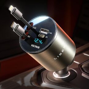 LISEN 4 in 1 Retractable Car Charger USB C 69W Fast Charge Car Phone Charger Adapter Retractable Cables for iPhone 15 Pro Max Plus 14 13 iPad Samsung Galaxy Pixel