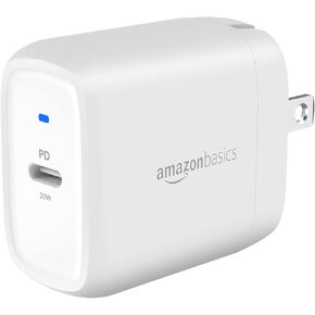 Amazon Basics 36W One-Port USB-A Wall Charger (2.4A) for Phones (iPhone 15/14/13/12/11/X, Samsung, and more), non-PPS, White, 2.34" x 1.09" x 2.21"