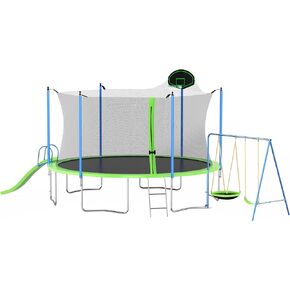 ترامبولين 12 14 16 قدم مع شبكة أمان، سجادة قفز شديدة التحمل وبطانة غطاء زنبركية للأطفال والكبار مع سلم، طوق كرة السلة/الزلاجة/الأراجيح in Kuwait