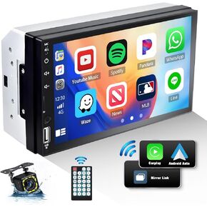 Double Din Car Stereo, in-Dash Car Radio with Apple CarPlay/Android Auto Bluetooth 7 Inch HD Touchscreen Auto Radio with Backup Camera, FM/Mirror Link//TF/AUX/USB/Multimedia MP5 Player