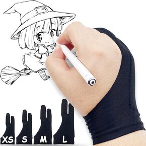 Drawing Glove, Artist Glove for Drawing Tablet iPad, Digital Art Palm Rejection Glove, Good for Left and Right Hand - XS, 2 Pack
