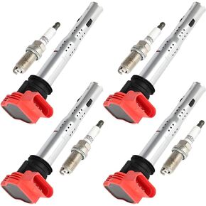 Ignition Coil Coils Pack iridium Spark Plugs for Volkswagen for MK5 MK6 GTI for Jetta for Golf for Passat A3 A4 A5 A6 A7 Q5 Q7 R8 S4 S5 06-16 2.0T 3.0T 2.5L 3.2L 4.2L 5.2L 5C1688 UF-529 set of 4