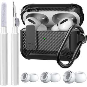Olytop for Airpods Pro 2 Gen/Pro Case Lock with Cleaner kit&Replacement Ear Tips(S/M/L), Rugged Air Pod Pro 2nd/1st Generation Protective Cover for iPod Pro (2023/2022/2019) with Keychain, Black