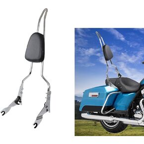 Detachable Chrome Rear Passenger Seat Backrest Sissy Bar W/Backrest Cushion Pad Compatible With For Touring Road King Street Glide Electra Glide Road Glide FLHR FLHX FLHT FLTR 2009-2024