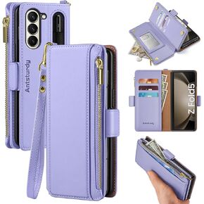 Antsturdy لهاتف Samsung Galaxy Z Fold 5 محفظة نسائية مع حامل قلم S، حافظة هاتف Galaxy Z Fold5 مع حزام حامل للبطاقات من جلد البولي يوريثان RFID وغطاء فليب فوليو وفتحات لبطاقات الائتمان للرجال، أرجواني