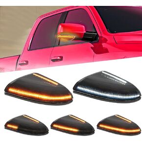Driver & Passenger Switchback Sequential Led Side Mirror Turn Signal Puddle Lights Lamp Assembly Compatible with 2010-2018 Dodge Ram 1500 2500 3500（Smoke Lens）