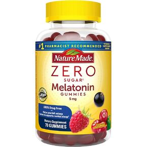 Nature Made Zero Sugar Melatonin 5mg Extra Strength Gummies, 100% Drug Free Sleep Aid for Adults, 70 Sugar Free Melatonin Gummies, 70 Day Supply