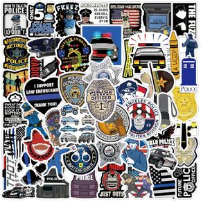 52Pcs Police Officer Badge Name Tag Stickers Pack, Funny Cool Vinyl Waterproof Sticker Decals for Water Bottle,Skateboard,Laptop,Phone,Journal,Scrapbooking,Car,Bumper for Kids Teens Adults