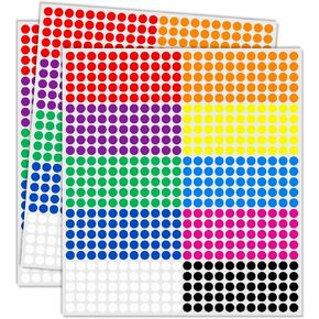 1/4" Colored Dot Stickers 2750 PCS Round Circle Stickers Colored Coding Labels Yard Garage Sale Price Stickers (Colorful)