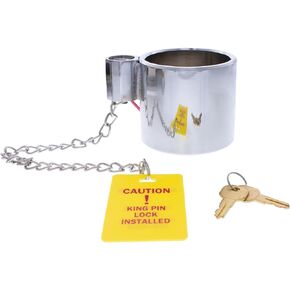 United Pacific 90107 Heavy-Duty Steel King Pin Lock w/12" Warning Tag for 2" Kingpin, Fifth Wheel Lock, Keyed Different – One Unit w/2 Keys