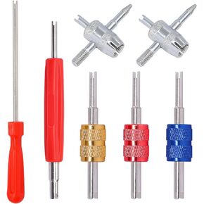 TWTADE 7PCS Tire Valve Stem Removal Tool Kit,R12 R134a Air Conditioning Valve Core Remover Tool,4-Way Valve Tool,Single and Dual Heads Valve Core Remover Tire Repair Tool