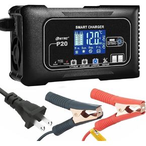 20Amp Lithium Battery Charger, 12V and 24V, Lifepo4, Lead-Acid (AGM/Gel/SLA.) Car Battery Charger, Maintainer Cycle Charger Trickle Charger Battery Desulfator for Boat, Motorcycle, Golf Cart