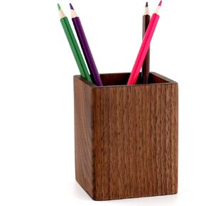 Natural Wood Desk Pen Holder Pencil Organizer Desktop Office Pencils Stand Holder Simple(Black walnut)
