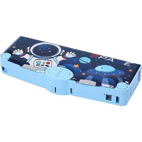 Cute Cartoon Astronaut Pencil Case for Boys,Pop Up Multifunctional Pencil Box with Sharpener,Schedule,School Supplies,Pencil Pouch with Compartments