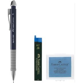 فابر كاستل أبولو 0.7 مم - مجموعة أقلام رصاص ميكانيكية باللون الأزرق الداكن، سلسلة رفيعة من البوليمر الفائق 2B، ممحاة كبيرة معقودة بلون عشوائي، للفنون والرسومات، عبوة من 3 قطع in Kuwait