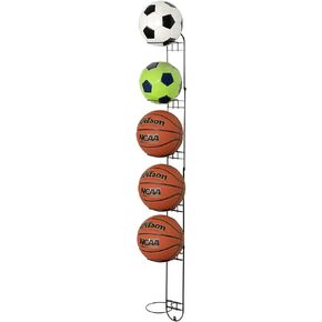 MyGift Modern Black Metal Sports Ball Storage Rack, Medicine Ball, Basketball, Soccer Ball, Volleyball Wall Holder for Gym or Garage