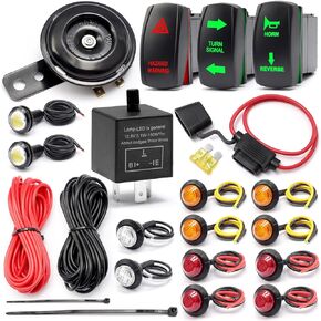Universal ATV UTV SXS Turn Signal kit,Street Legal Kit with Rocker Switch Turn Signal Light Horn Flash Kit with Relay Fuse Wire for ROV ATV Golf SXS Car Compatible with Polaris and More