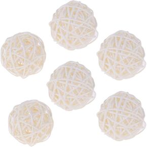 6pcs Wicker Rattan Balls Wicker Balls Decorative Spheres Rattan Twig Crafts Light Cover Decors 7 cm - White
