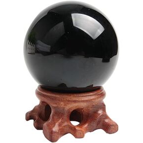 1Pcs 60mm Natural Black Obsidian Sphere Crystal Ball Healing Stone + Free Stand