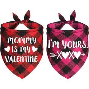 2 Pack Valentine’s Day Dog Bandanas, Plaid Dog Puppy Valentines Bandana Scarf for Small Medium Large Dogs Pets (Red & Pink)