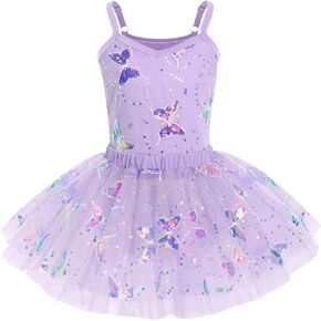 IWEMEK Kids Girls Butterfly Sequins Ballet Dance Dress Sparkle Camisole Tutu Skirt Leotard Swan Ballerina Costume Dancewear