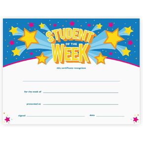 Student Of The Week Certificates / 50 Classroom Achievement Awards / 8.5" x 11" Printed School Sheets/Preschool Elementary Middle School Recognition Certificates