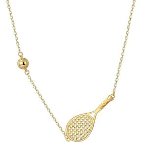 قلادة مضرب تنس وكرة من Lovematch - قلادة مضرب تنس من الذهب عيار 18 قيراط للنساء | هدية لها، هدية لأعياد الميلاد، وعيد الحب، والذكرى السنوية للزفاف، وهدايا عيد الميلاد لمحبي التنس in Kuwait