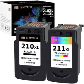 JINTUM Remanufactured Ink Cartridges Replacement for Canon 210XL 211XL PG-210XL CL-211XL Combo Pack for PIXMA MX410 MX350 MX340 MP495 MP250 Printer (1 Black + 1 Tri-Color)
