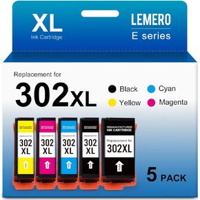 LEMERO Remanufactured Ink Cartridge Replacement for Epson 302 XL 302XL T302XL for XP-6100 XP6100 XP6000 XP-6000 Printer (Black, Photo Black, Cyan, Magenta, Yellow, 5 Pack)