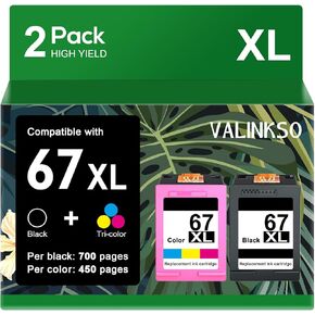 مجموعة خرطوشة حبر معاد تصنيعها بديلة لحبر HP 67XL تعمل مع DeskJet 2700 2752 2755 4155 Envy 6000 6055e 6055 Envy Pro 6400 6455 6455e 6475 6452 (1 أسود، 1 ثلاثي الألوان) in Kuwait